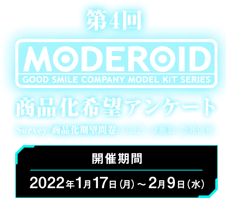 第4回MODEROID商品化希望アンケート Survey/商品化期望問卷/시리즈 상품화 앙케이트 開催期間：2022年1月17日（月）～2月9日（水）まで！